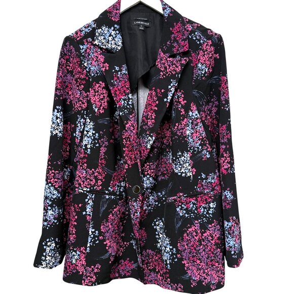 Lane Bryant Jacket Plus Size 20 The Bryant Blazer Black Pink Floral Stretch - Picture 1 of 9